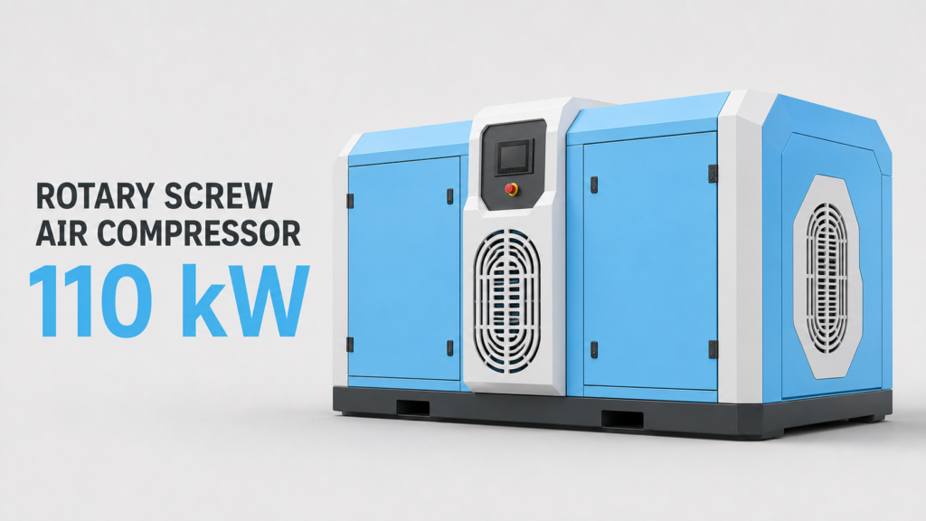 Kompresor udara sekrup berfrekuensi variabel magnet permanen dengan pendingin oli dan pendingin udara berkapasitas 110 kW