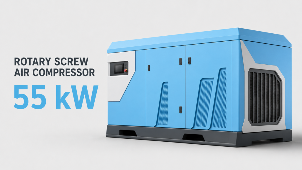 Kompresor udara sekrup berfrekuensi variabel magnet permanen dengan pendingin berbasis oli berkapasitas 55 kW